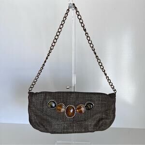 Chico’s Embellished Linen Foldover Clutch bag